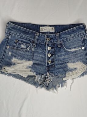 Abercrombie & Fitch Distressed Low Rise Denim Shorts - Blue